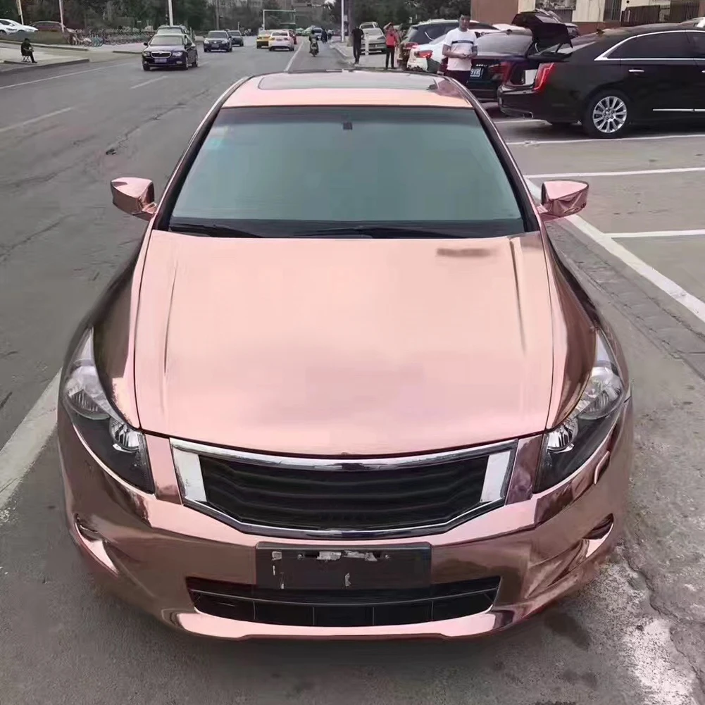 Car Rose Gold Mirror Chrome Holographic Laser Vinyl Wrap Film Self Adhesive Chrome Mirror Vinyl Wrap Golden Color Car Wrapping