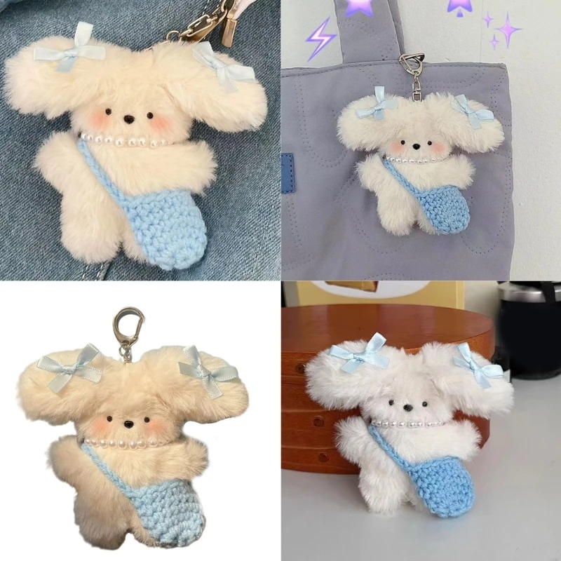 Cute Keychain with Decorative Bowknot Dog Pendant Fashionable Dog Keychain Bag Pendant Stylish Backpack Ornament