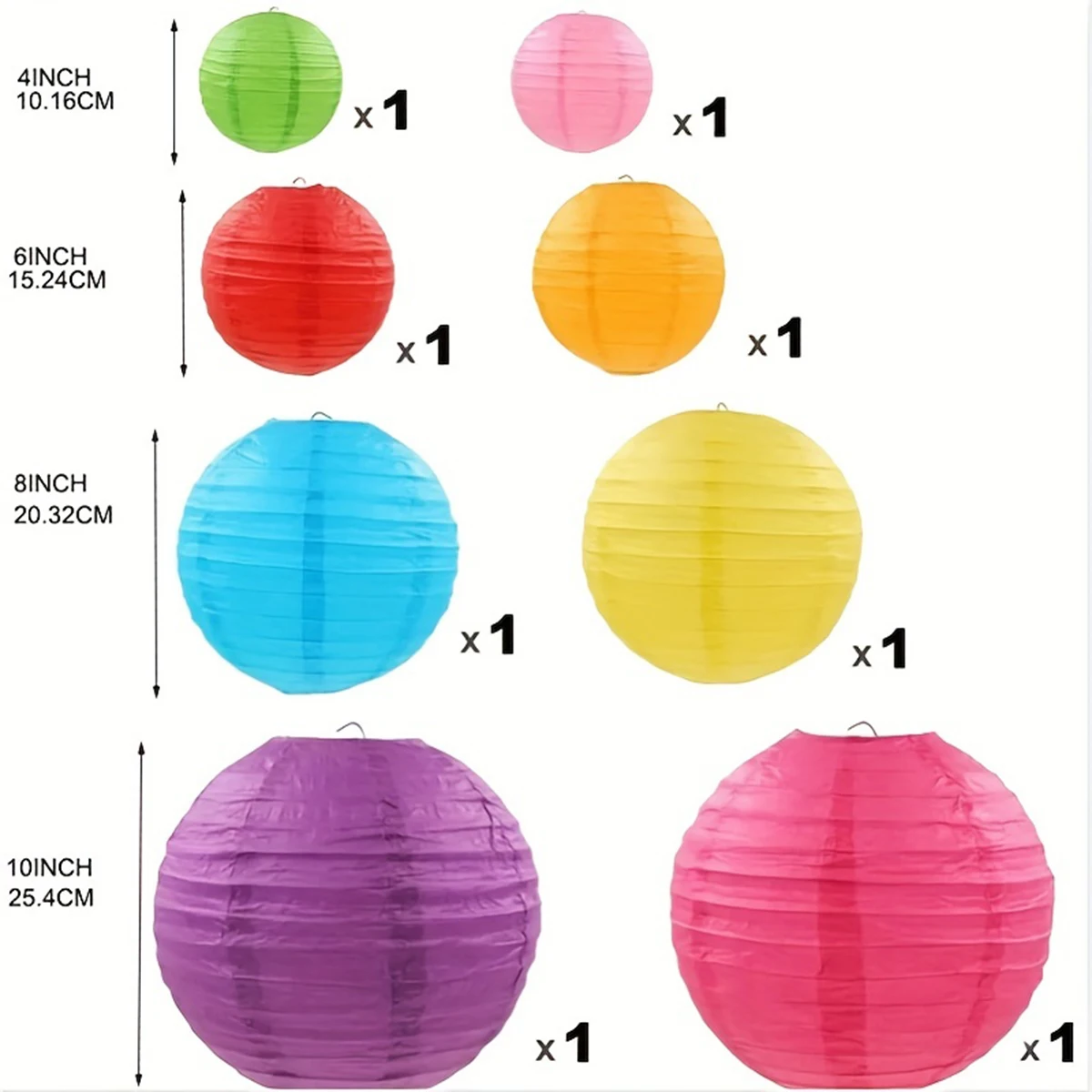 8PCS Paper Lanterns Decorative, Party Supplies for Rainbow Birthday Party Mexican Fiesta Decorations Colorful Paper Lanterns Chi