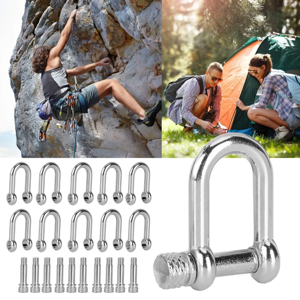 

10 Pcs/Set Durable Zinc Alloy U Shape Shackle Round Head Mini D Ring Lock Bow Shackle Paracord Bracelet