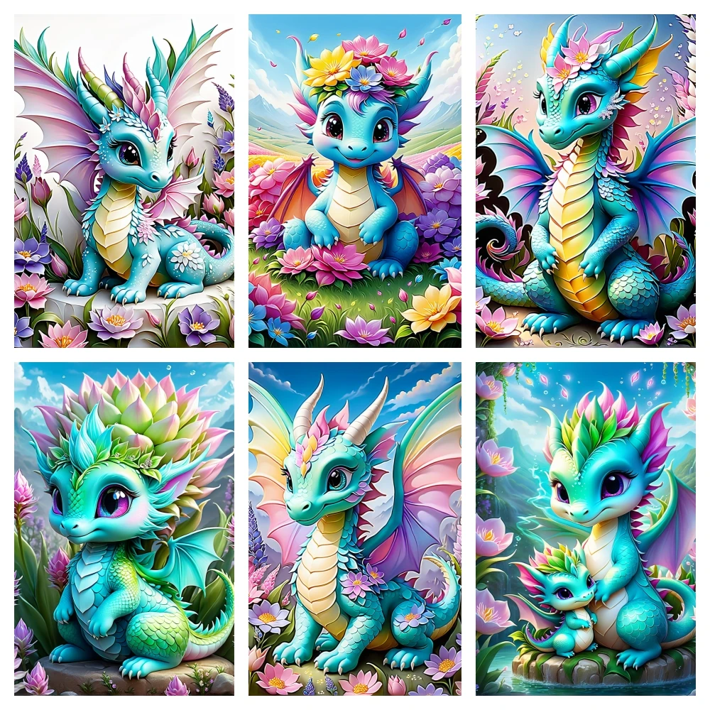 New 2024 Cute Dragon Diamond Painting Cartoon Animal Mosaic Picture Art Embroidery Handicraft Rhinestones Home Decor Kids Gifts