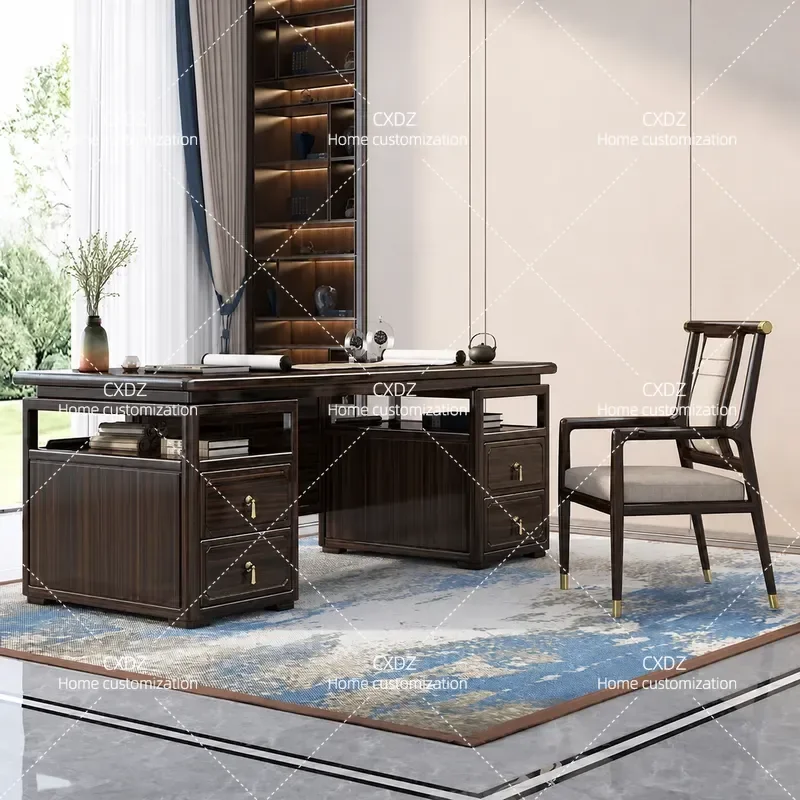 New Chinese Style Solid Wood Desk Boss Table Household Study Writing Table with Chair Calligraphy Office Furniture