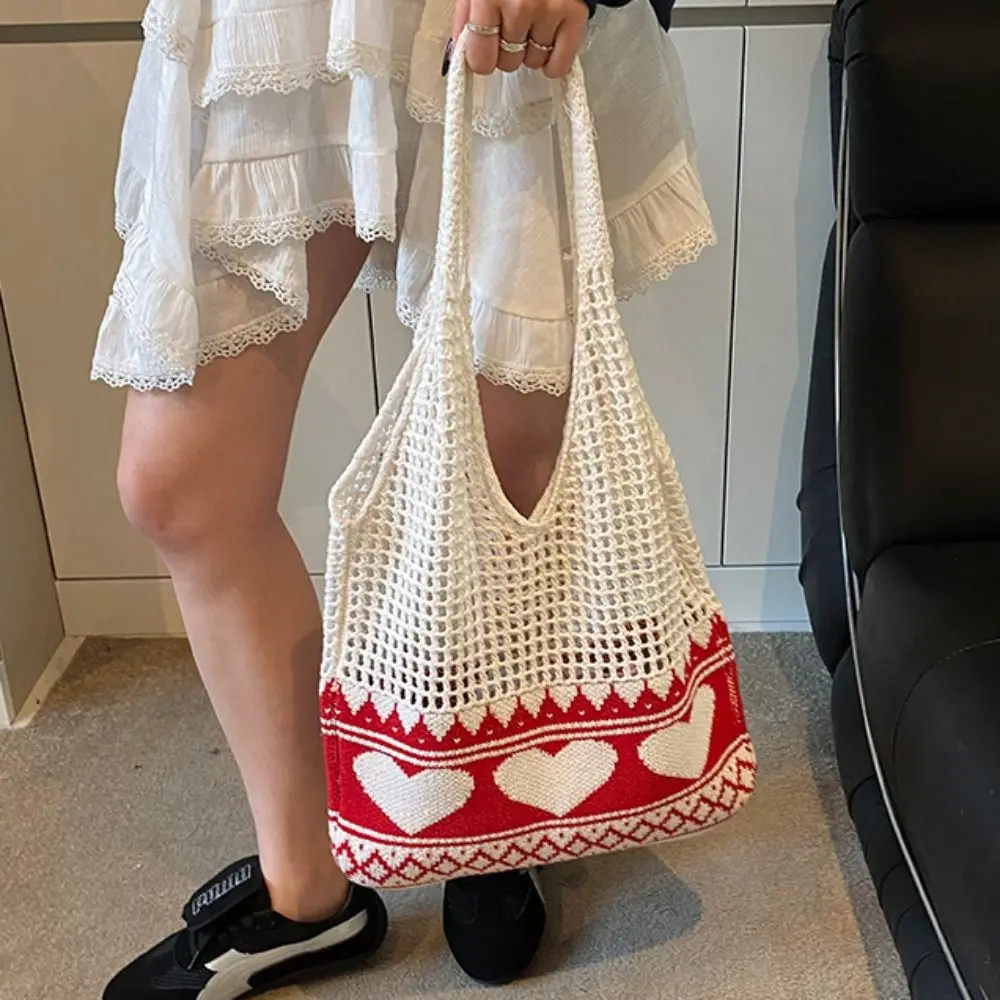 

Elegant Handmade Crochet Bag Boho Leisure Knitted Tote Bag Hollow Large Capacity Weave Shoulder Bag Beach Handbag