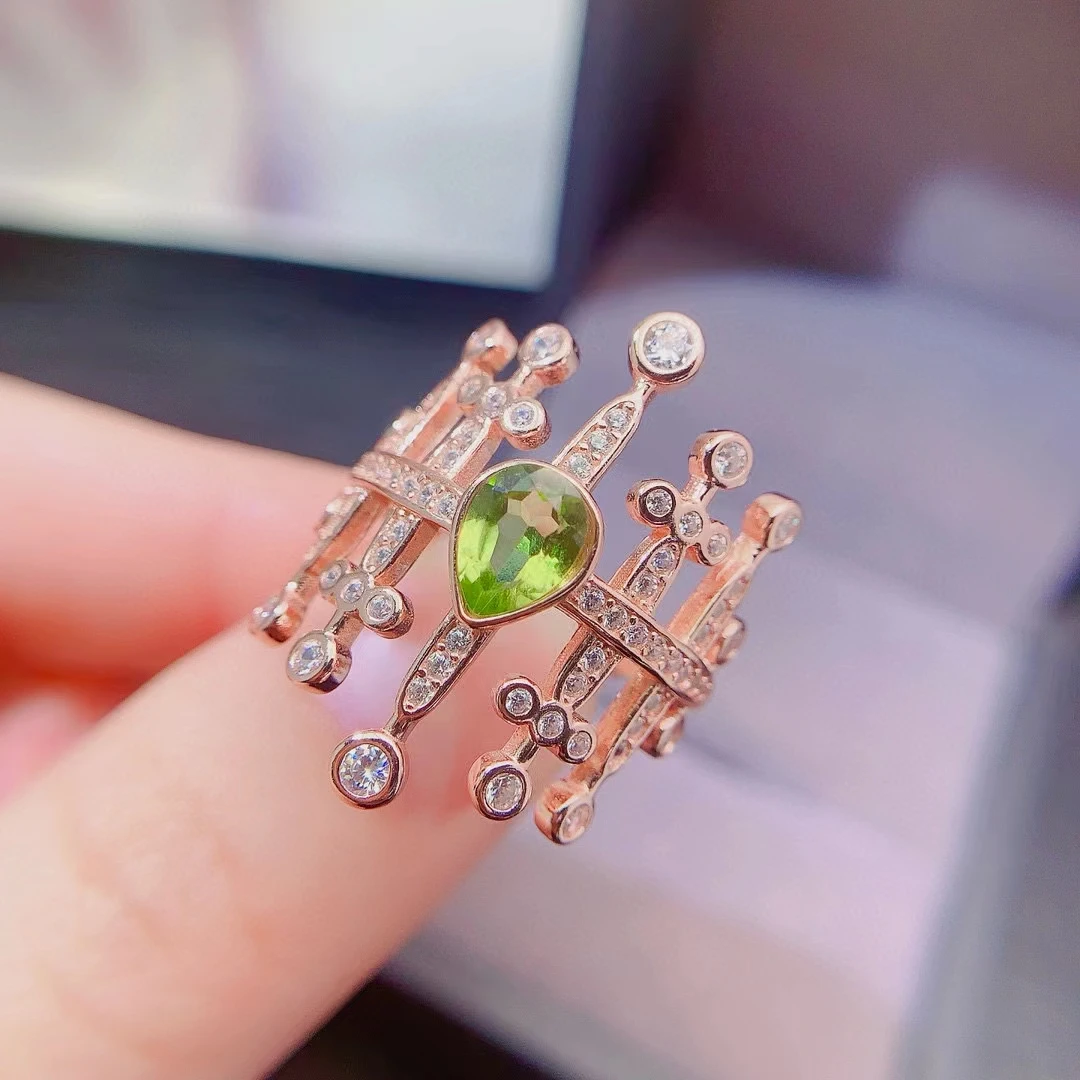 VVS Grade Peridot Ring for Young Girl 5mm*7mm 0.6ct Natural Peridot 925 Silver Ring 18K Gold Plated Gemstone Jewelry