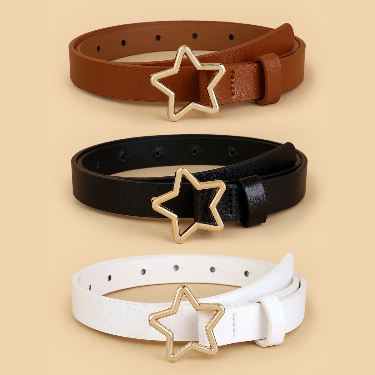 Designer New Fashion Y2K Belt Girl Metal Five-pointed Star Buckle Belt Pu Leather Thin Belt