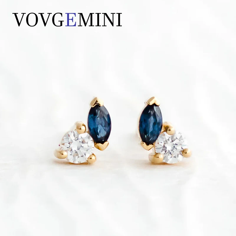 VOVGEMINI Moissanite Sapphire Earrings 4x2mm Marquise Cut Pure Real 14k Solid Gold Fashion Romantic Earring Jewelry For Wedding