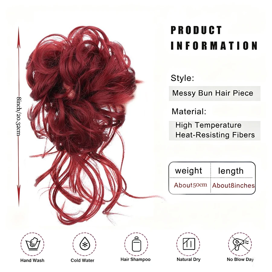 Synthetic Messy Bun Hair Scrunchie Wave Curly Ponytail Extension Elastic Hairpiece For Women Updo Wedding Party Cosplay Costume