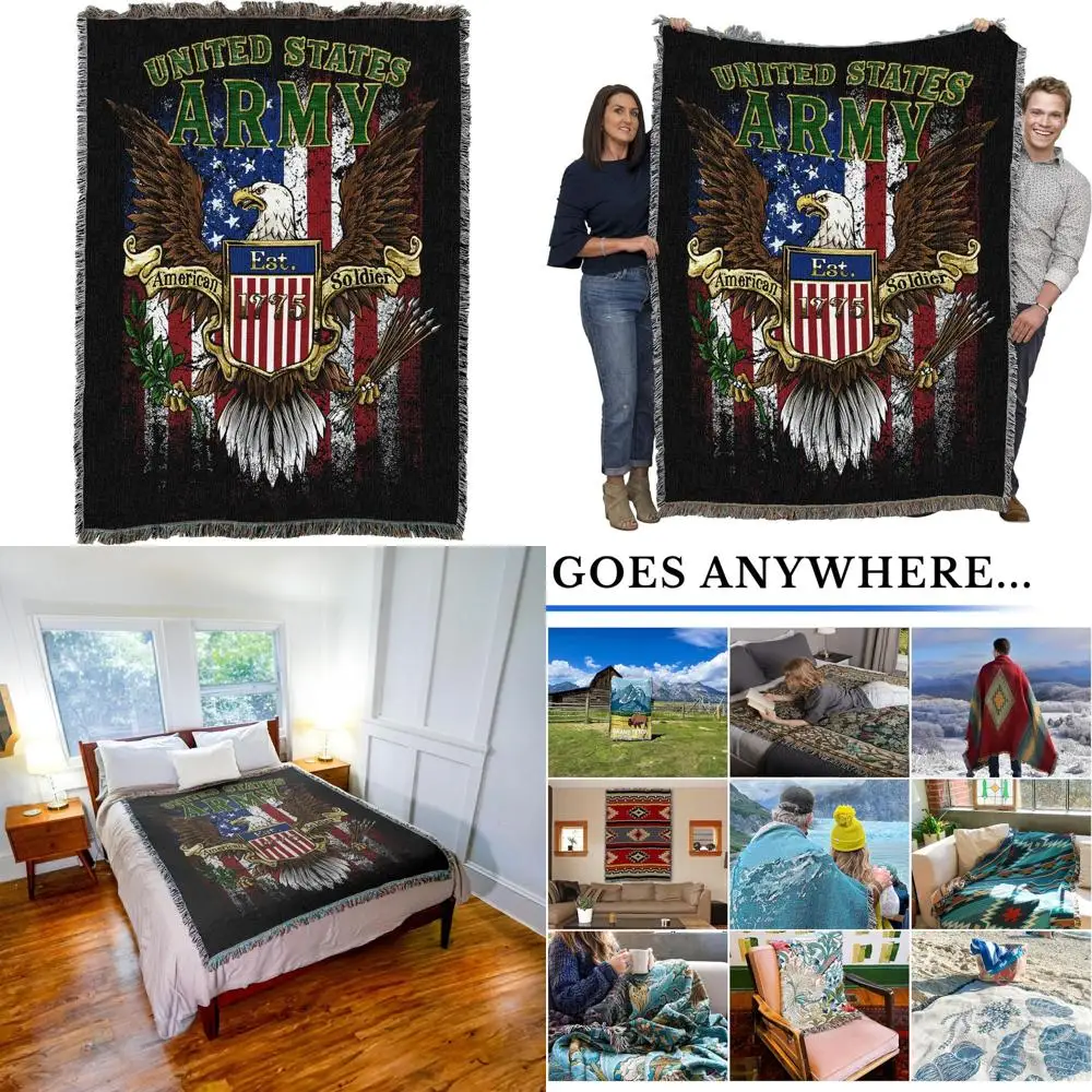 

Американский военный гобелен с флагом - хлопковое тканое полотно, сделано в США (72x54)