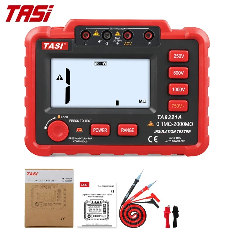 

TA8321A Digital Insulation Resistance Tester Auto Range Ohm Megohmmeter 250V 500V 1000V High Voltage LCD Backlight