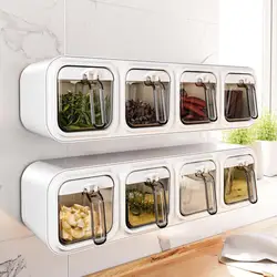 Multi grid wall hanging seasoning box, kitchen seasoning storage rack, storing household combination set seasoning wall shelf