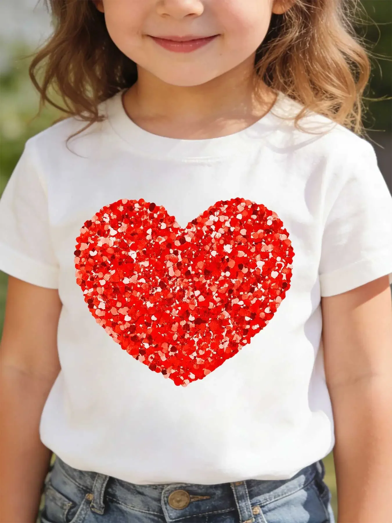 Children's Short-sleeved T-shirts for Boys and Girls, Loose and Breathable,red Heart, Speckled Heart, Heart Illustration, Love