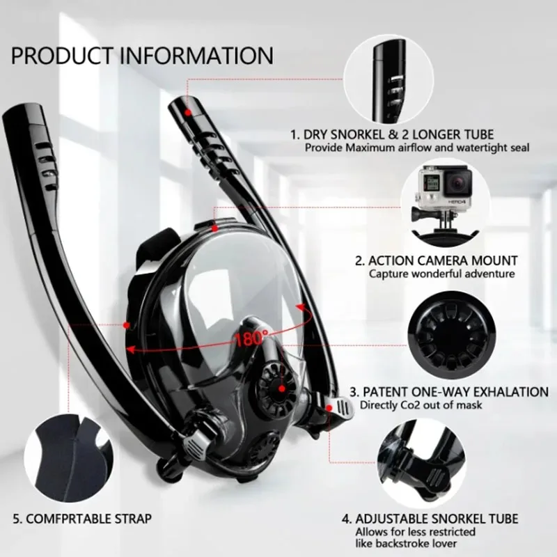 TRIMIX K2 Adult Full Face Snorkeling Mask Panoramic Double Hose Breathing Separate Camera Mount Summer Swimming Silicone Dry