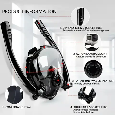 TRIMIX K2 Adult Full Face Snorkeling Mask Panoramic Double Hose Breathing Separate Camera Mount Summer Swimming Silicone Dry