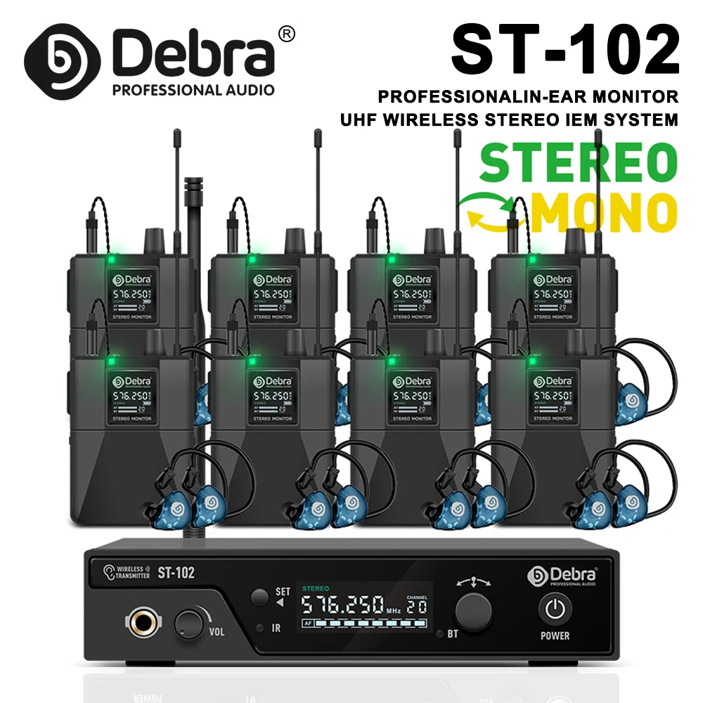 

Беспроводная стереосистема для мониторинга в ушах Debra ST-102 UHF IEM с дальностью передачи 80-300 м для сценических выступлений и студийной записи