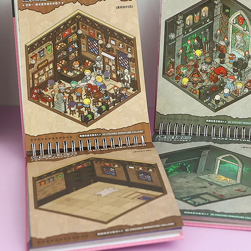 Mr. Paper 1 Sticker Book + 1 Tweezer, Miniature Scenes Cartoon Landscape Collection 4.0 Gothic Theme DIY 3D Sticker Cabin Scenes