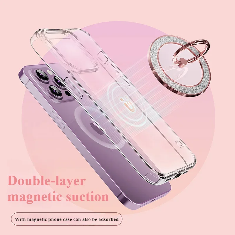 MagSafe 強力磁気メタル 360 °   回転式グリッターダイヤモンドフォンフィンガーリングホルダー スタンド iPhone 14/15 Samsung汎用