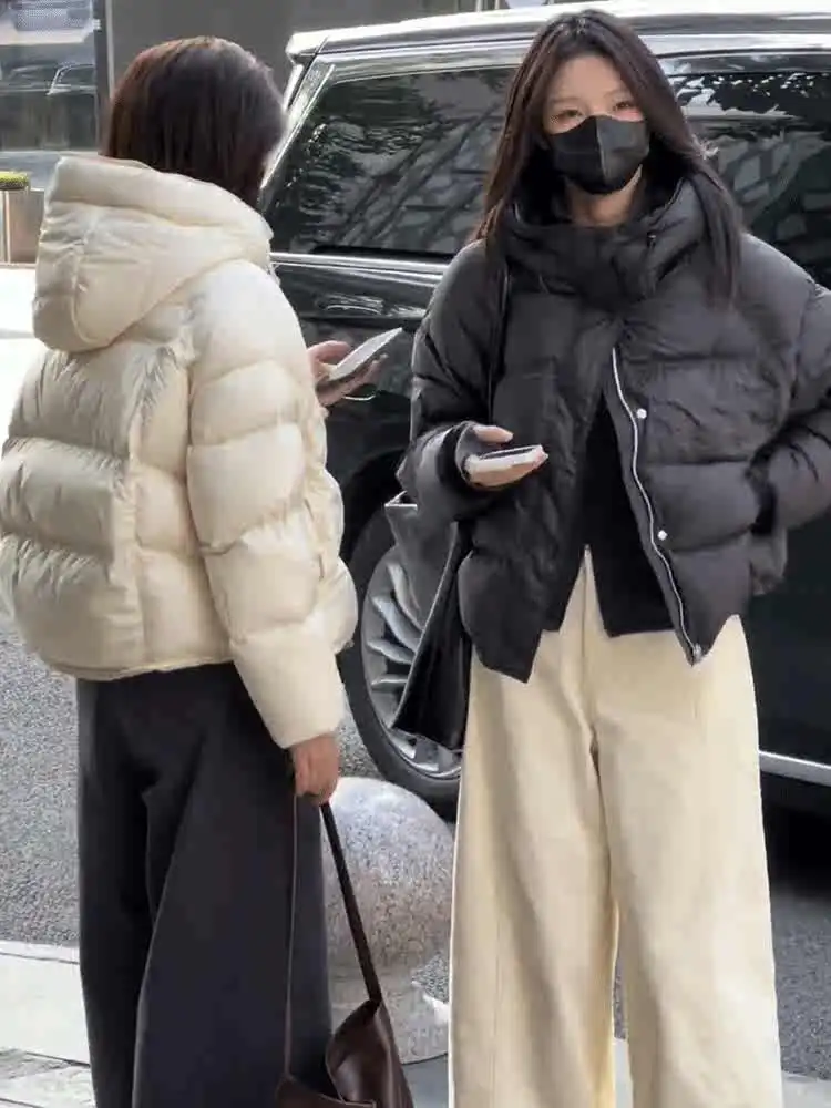 

Women's Short Puffer Jacket Hooded Duck down Thickened Winter New Style Bread Coat Trendy Straight Cut Long Sleeve Zipper
