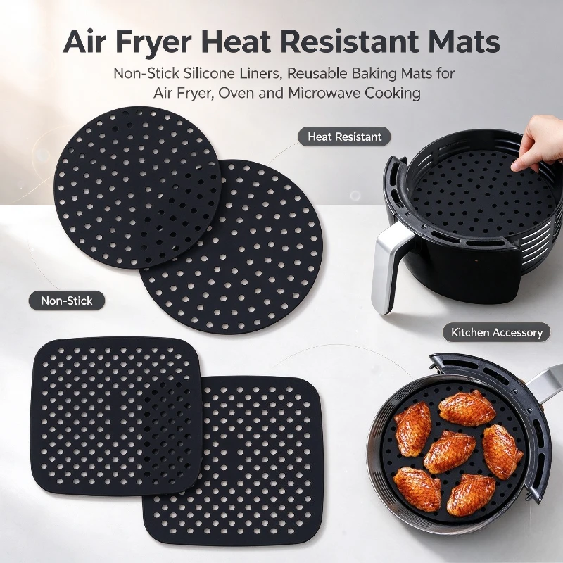 Silicone Insulation Pad Reusable Silicone Air Fryer Mat Non Stick Air Fryer Liner For Home Kitchen Baking And Frying