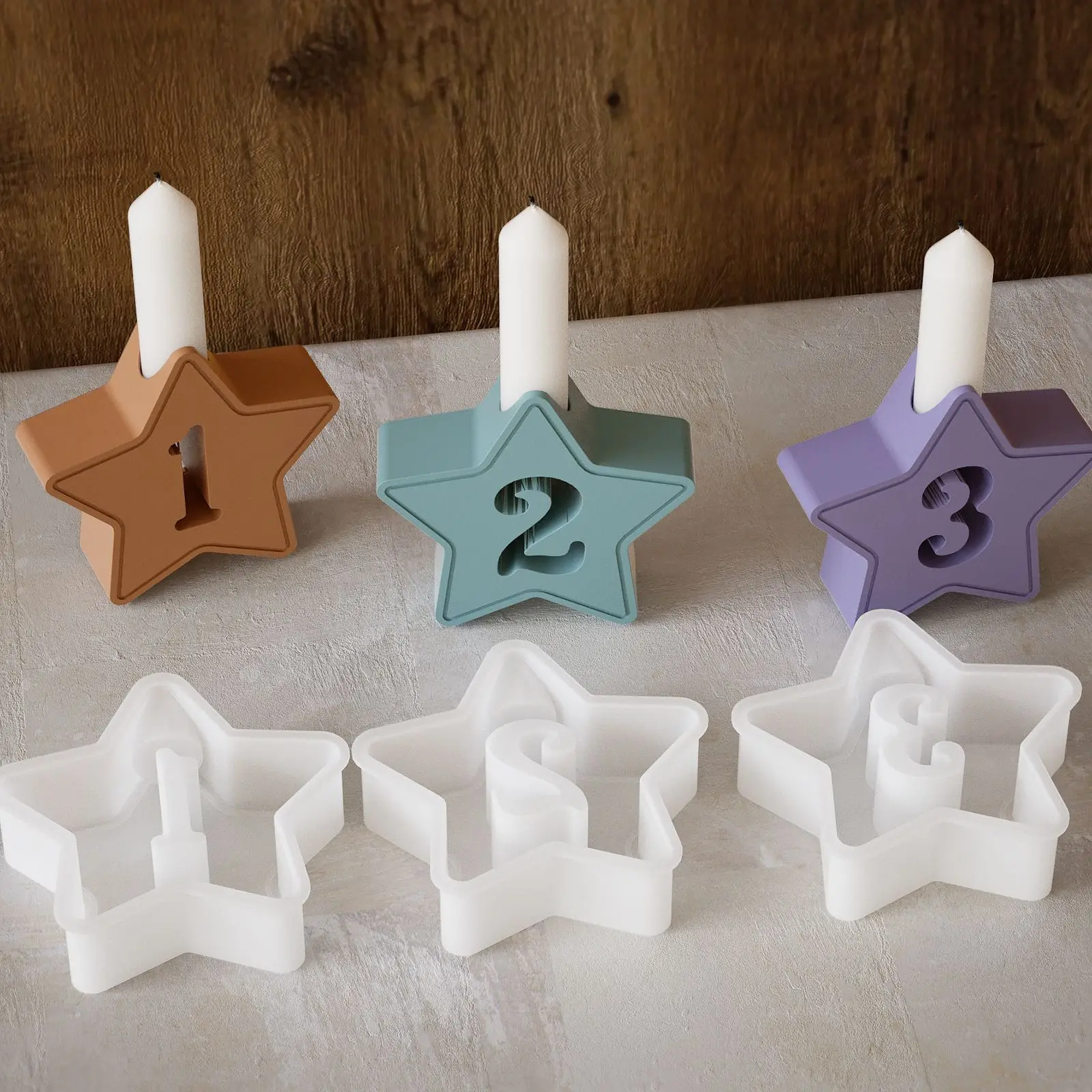 Five-Pointed Star Candle Stick Holder Mold 1-4 Numbers Candle Holder Silicone Mold Conrete Mold Plaster Mould Resin Molds