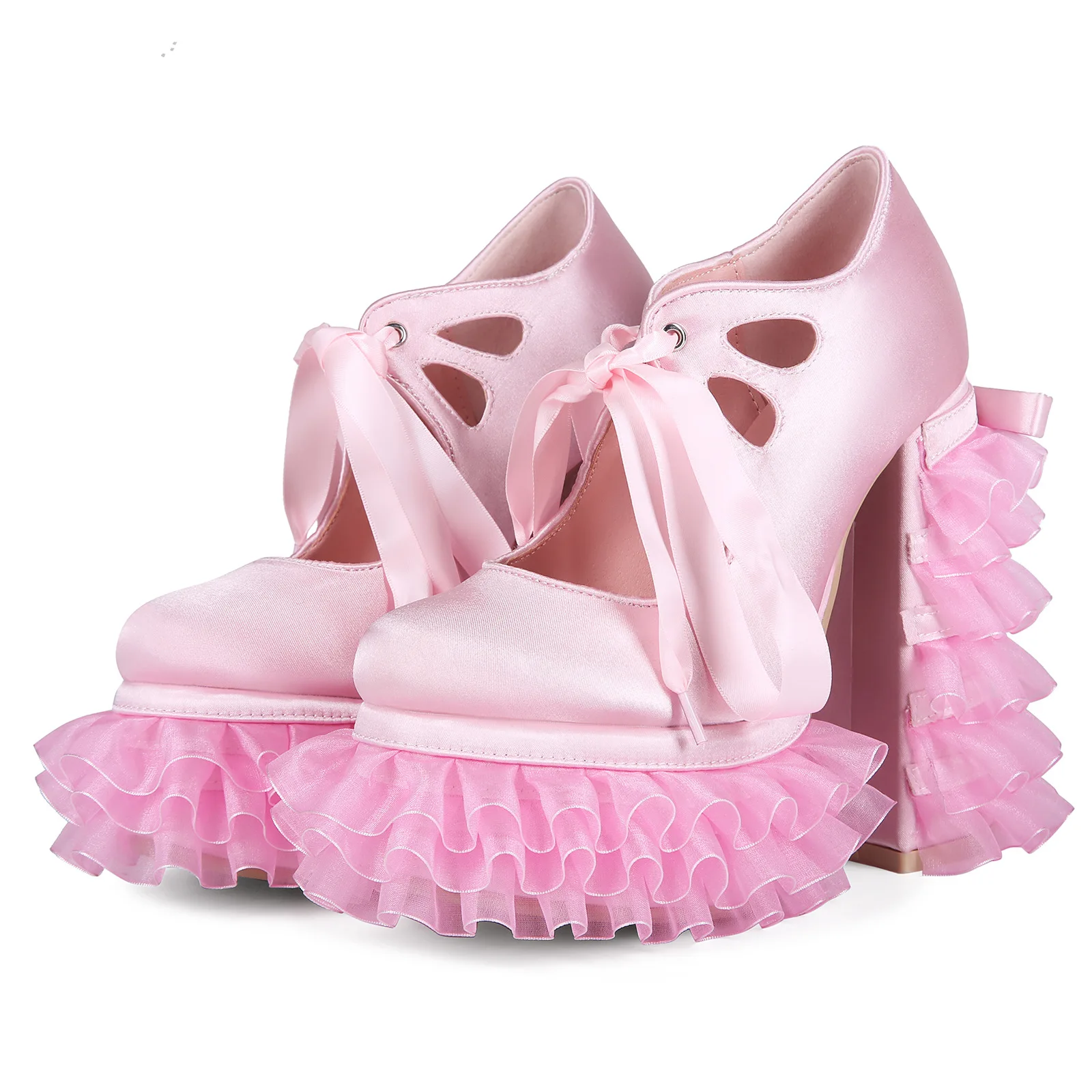 

Lace Round Toe Mid-Calf Platform Belt Buckle Women Boots Lace Chunky High Heels Side Zipper Design Large Size Lolita Shoes