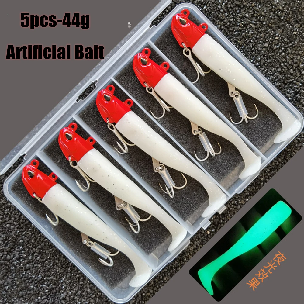 5 Stück 44g Künstlicher Köder Leuchtend/UV Makrelen-Meeresköder Bass Snapper Angelköder Wobbler Swimbait Jigging Plastikköder – Detail 1