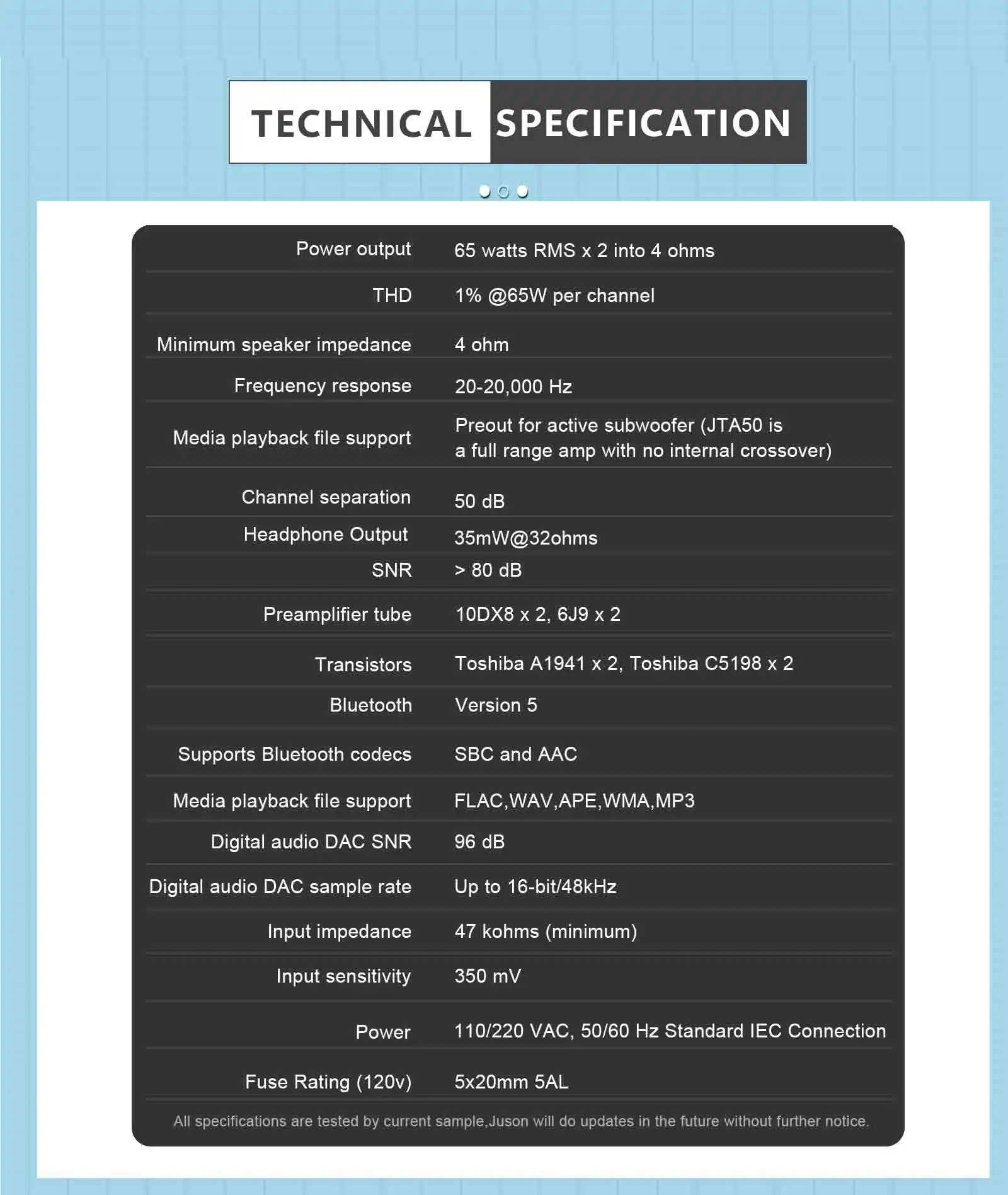 Juson Audio JTA50 Röhren verstärker Hifi Vakuum Blue Tooth Hybrid Stereo Sound USB RCA Opt Remote Phono 2,1 W Kanal für Plattens – Detail 11