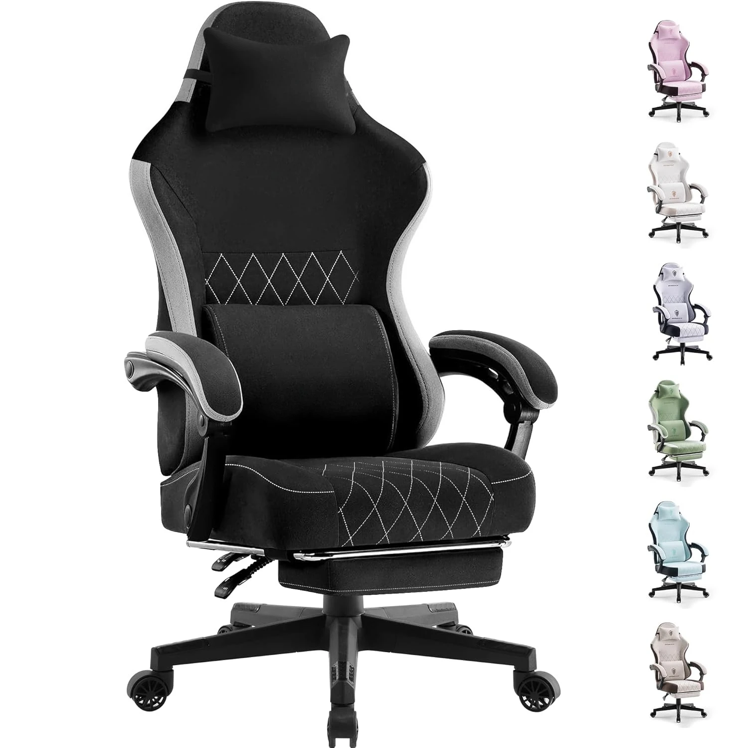 

Fabric Gaming Chair, Ergonomic Computer Chair with Footrest and Pocket Spring Cushion, Height Adjustable Video, Customized