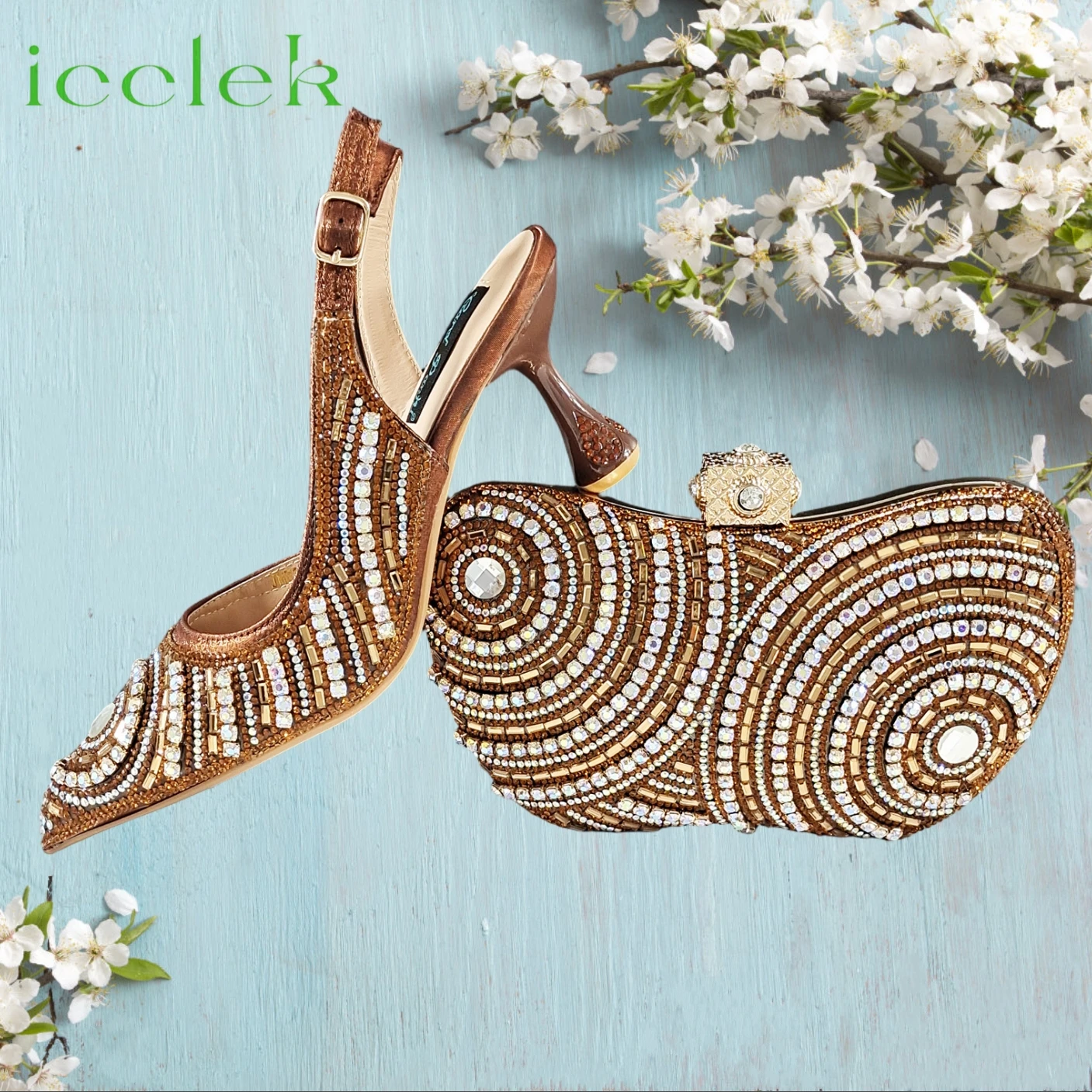 

Coffee High-end Matching Women's Shoes with Diamond Hard Box Bag Popular in Nigeria Party for Women's Wedding Dress