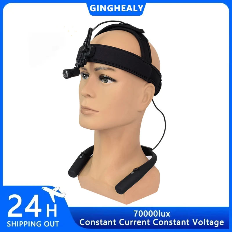 Ginghealy 70000lux 5W clamp type focus high brightness medical headlight filter loupes no blue light Neck mounted battery