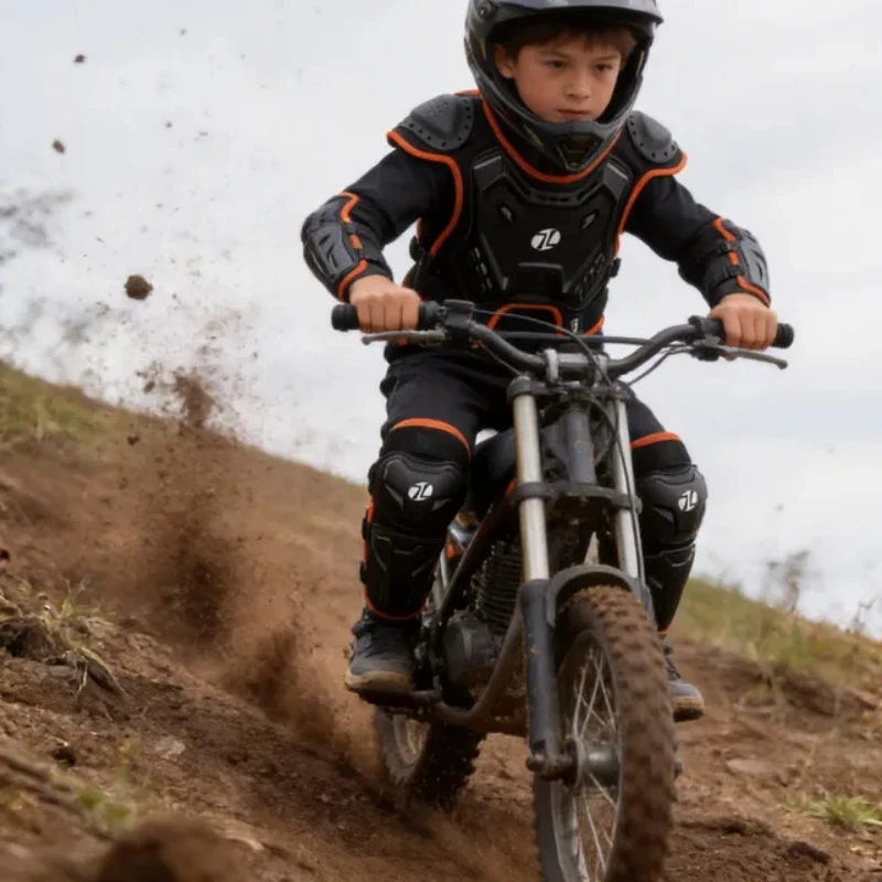 Children Motorcycle Armor Set Hard Shell Chest Back Protector with Knee Elbow Pads Ventilated Lightweight Vest for Dirt Bike