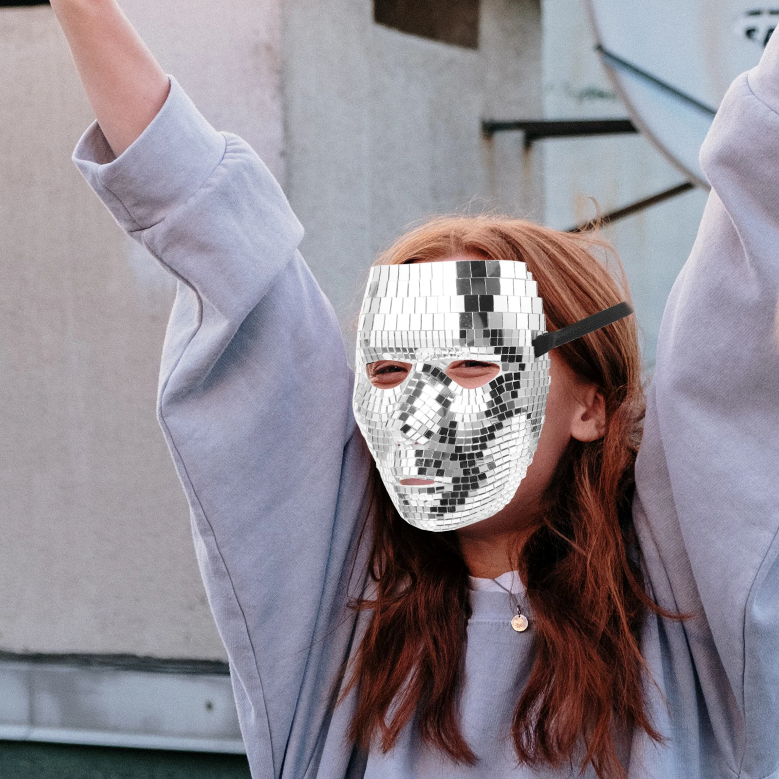 

Glitter For Women Halloween Party Adult Silver Pvc Masquerade Mirror Effect Festival Costume Disco Carnival Cosplay Mask