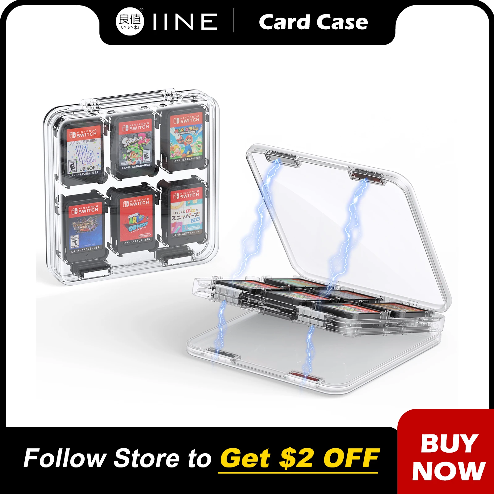 IINE Transparent Switch Game Card Case Magnetic Closure Dustproof Moisture-proof Storage Case