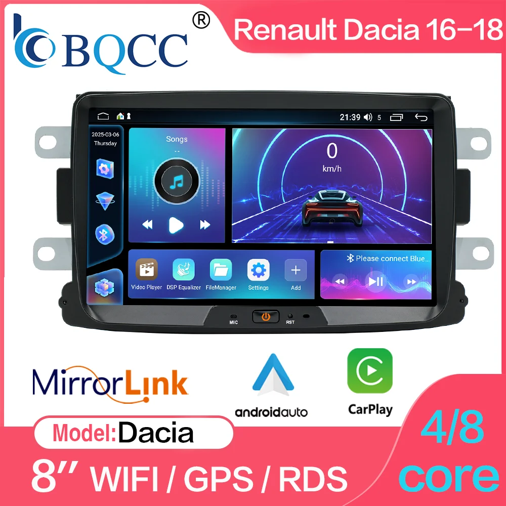 BQCC 8'' Auto-Player für Renault Dacia 2016-2018 Quad/Octa Core Wireless CarPlay/Android Auto Mirrorlink GPS WIFI DPS Autoradio