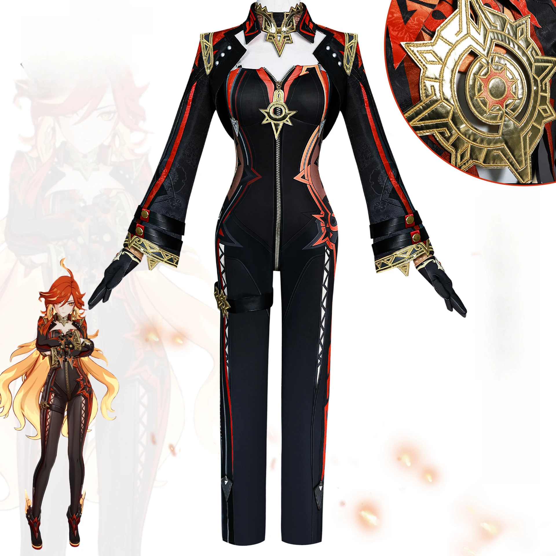 Mavuika Cosplay Costume Genshin Impact Game Pyro Archon Mavuika Women Black Costume Full Sets Wig SuitsComic-con Party Dresses