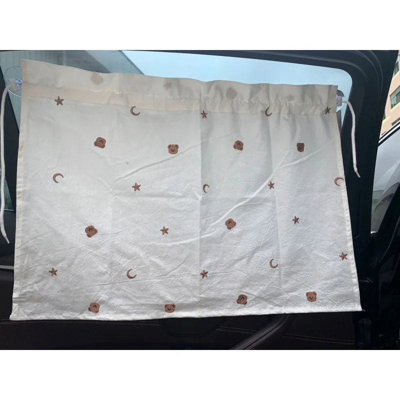 Cartoon Baby Car Curtain Kawaii Embroidered Bear Star Moon Sun Protection Sunshade for Children UV Protect Window Curtain