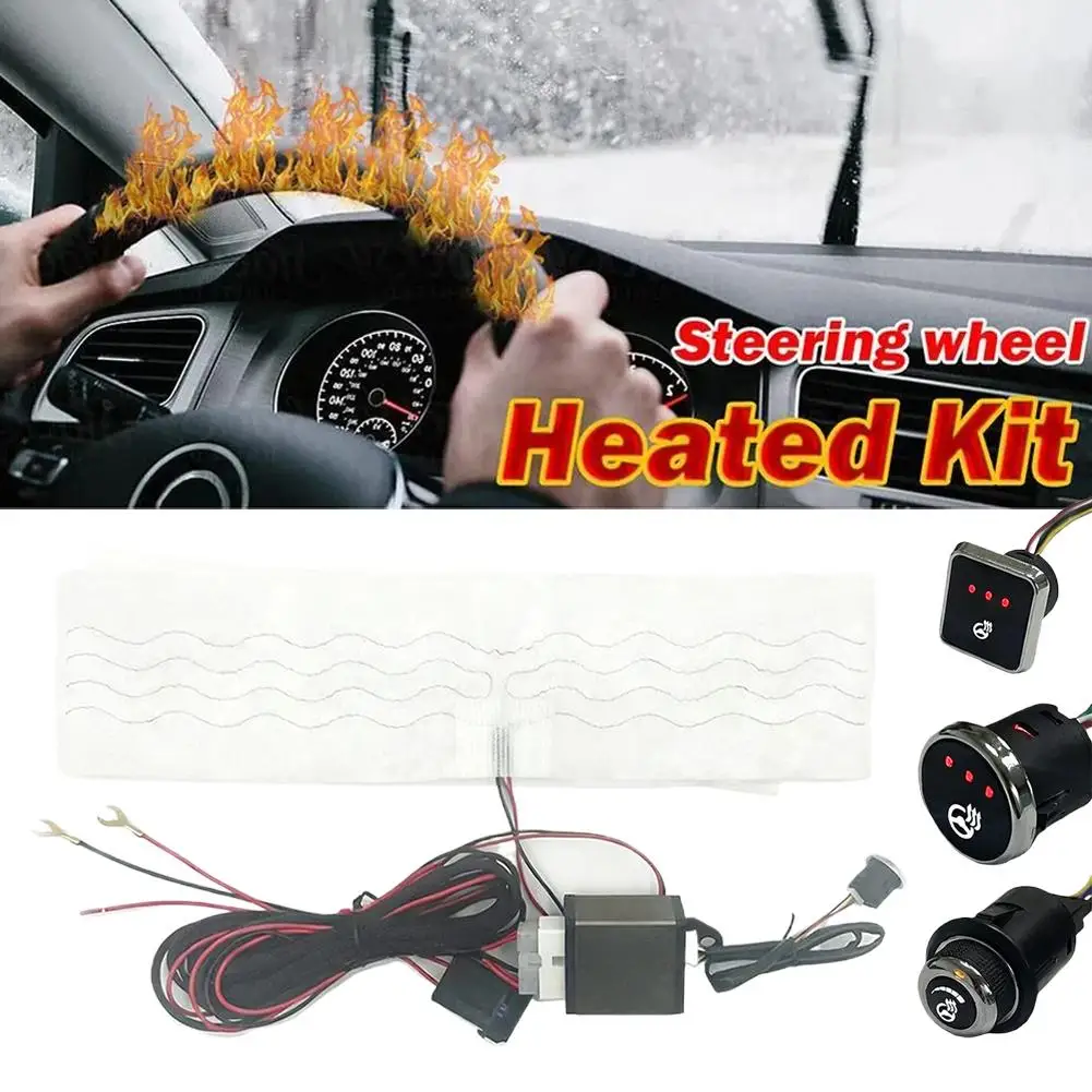 12V Car Universal Built-in Steering Wheel Heater Kit 40W Alloy Wire Heating Pad With 3/6 Level Control Switch And Wiring Harness
