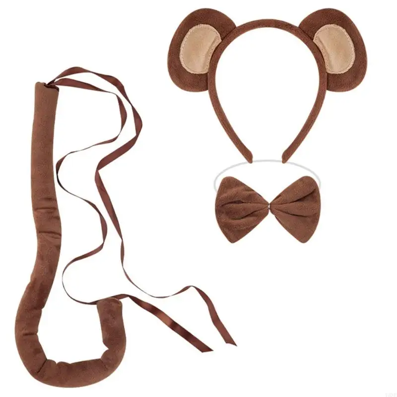 Y3ne Halloween Affenkostüm Set enthält Affenohrstirnband -Affen -Heck -Bowtie -Handschuh und Rock für Kinder Jungen Mädchen