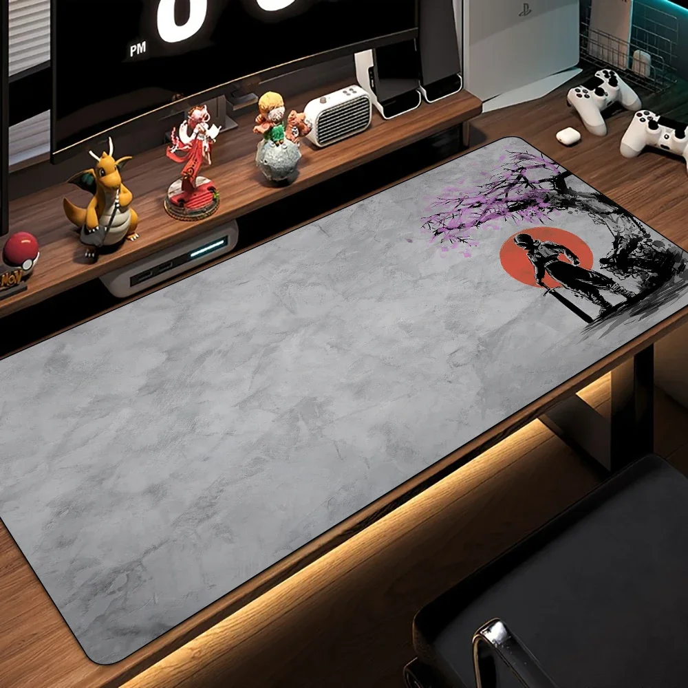 نغمات رمادية الساموراي موضوع لوحة ماوس الألعاب حصيرة مكتبية حصير الألعاب عدم الانزلاق المطاط مقاوم للماء ملحقات الكمبيوتر لوحة المفاتيح أنيمي ماوس الوسادات