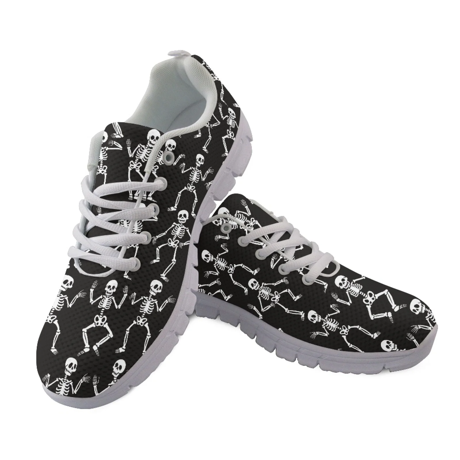 Coloranimal Skeleton Black White Lightweight Athletic Trainers for Women Mesh & EVA Sole Sports Tennis Shoes New Trend