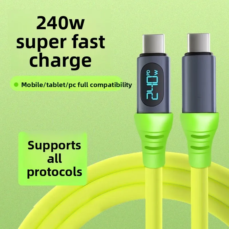 240 W USB-C-Kabel Dual Typ C A auf C-Kabel mit digitalem Bildschirm Monitorzeit 480 Mbit/s Hochgeschwindigkeits-Datenübertragung Schnellladegerät NEU