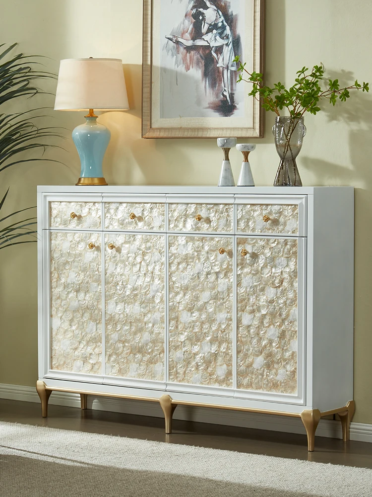 European-style light luxury shoe cabinet white simple home designer shell decoration entryway cabinet with drawer storage