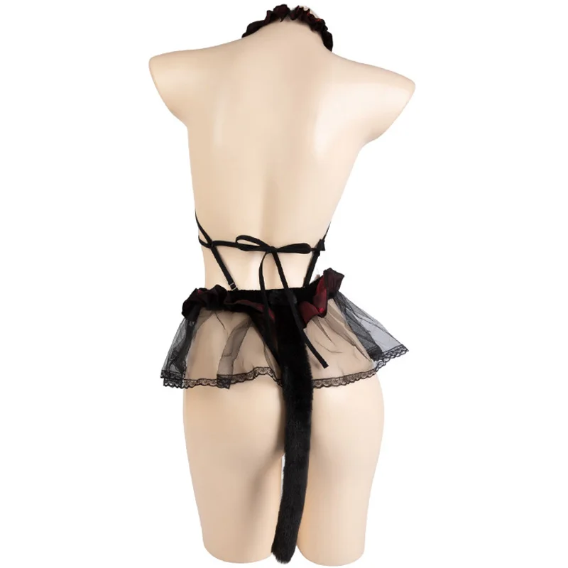 XXOO erótico Sexy vampiro gato arco lencería Sexy cola noche de Halloween juego de rol mujeres tentación pijamas trajes disfraces eróticos