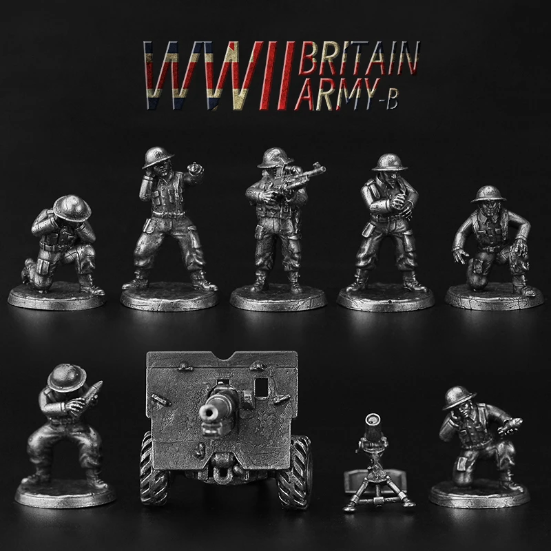 Metal Military WWII British Soldier Model Desktop Toys Game Chess Pieces Static Ornament Action Figures Ornament  Accessories