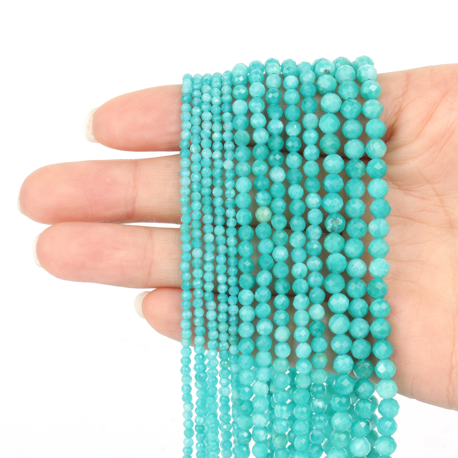 Natural Stone Faceted Beads Blue Amazonite Spacer Tiny Loose Beads for Jewelry Making DIY Bracelet Necklace 15inch 2/3/4mm