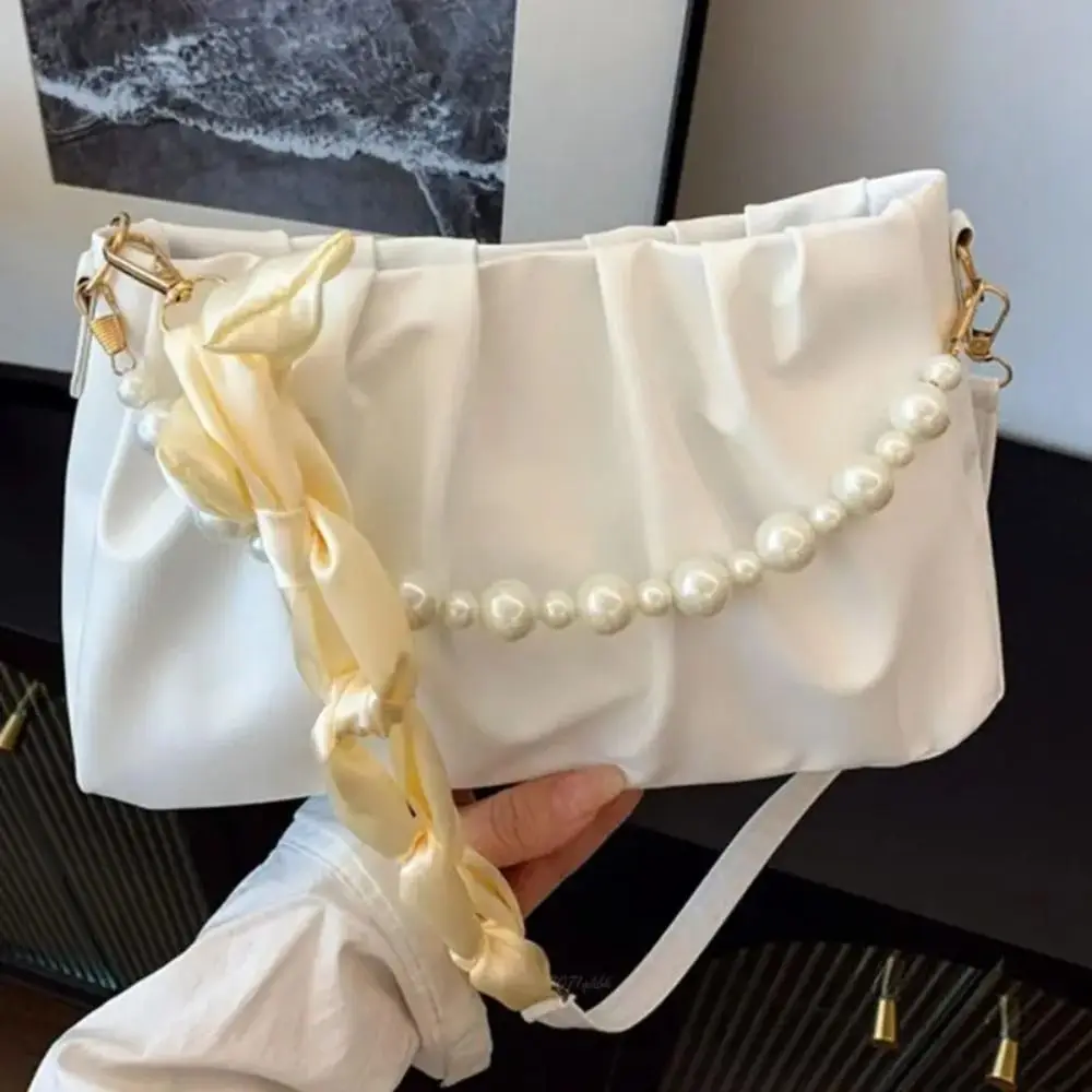 

Trendy Korean Cloud Shoulder Bag Small PU Leather Luxury Crossbody Bag Sweet Luxury Pearl Shoulder Bag Ladies