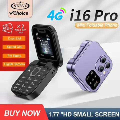 SERVO I16 PRO 4G LTE Foldable Mini Mobile Phone 2 SIM Speed Dial Call Recording Flashlight 1.77'' Screen Flip Cellphone Blacklis