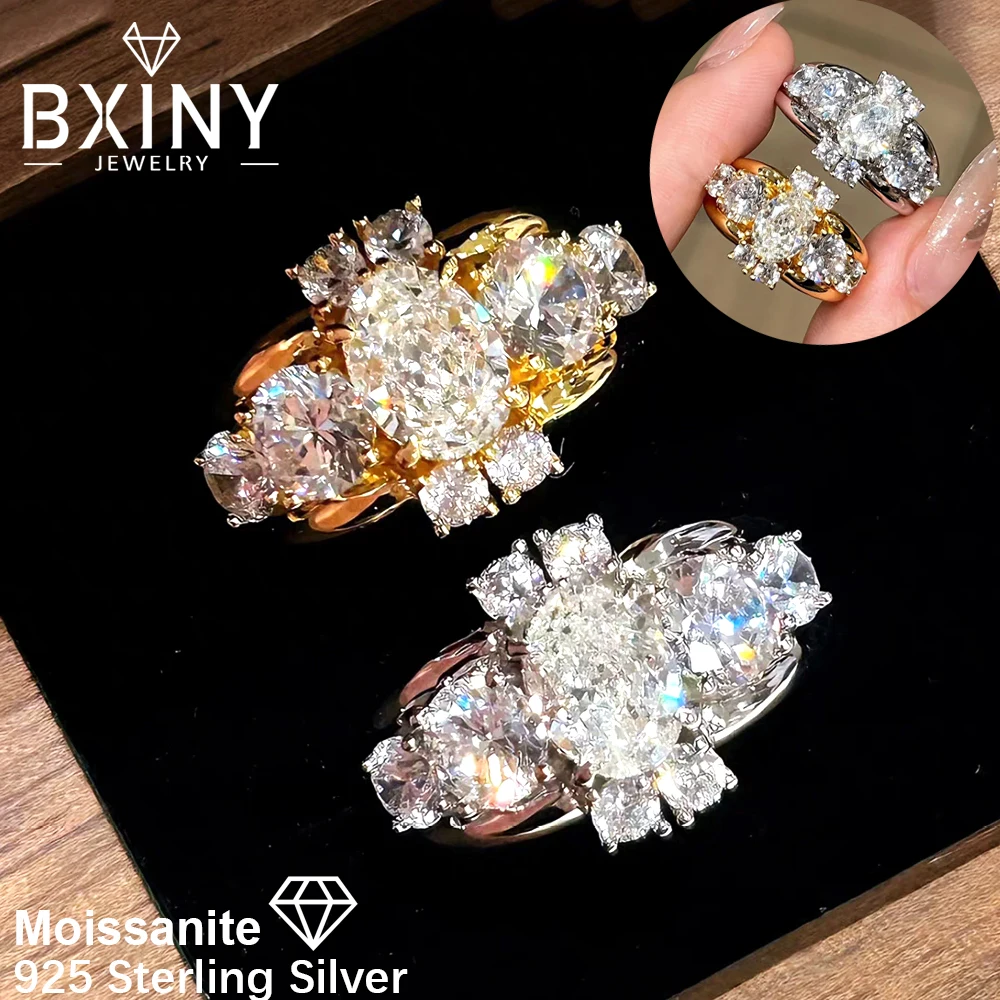 

BXINY Luxury 5*7mm Oval Cut Moissanite Ring 925 Sterling Silver Plated 18K Gold for Women Diamond Wedding Band Gift Fine Jewelry