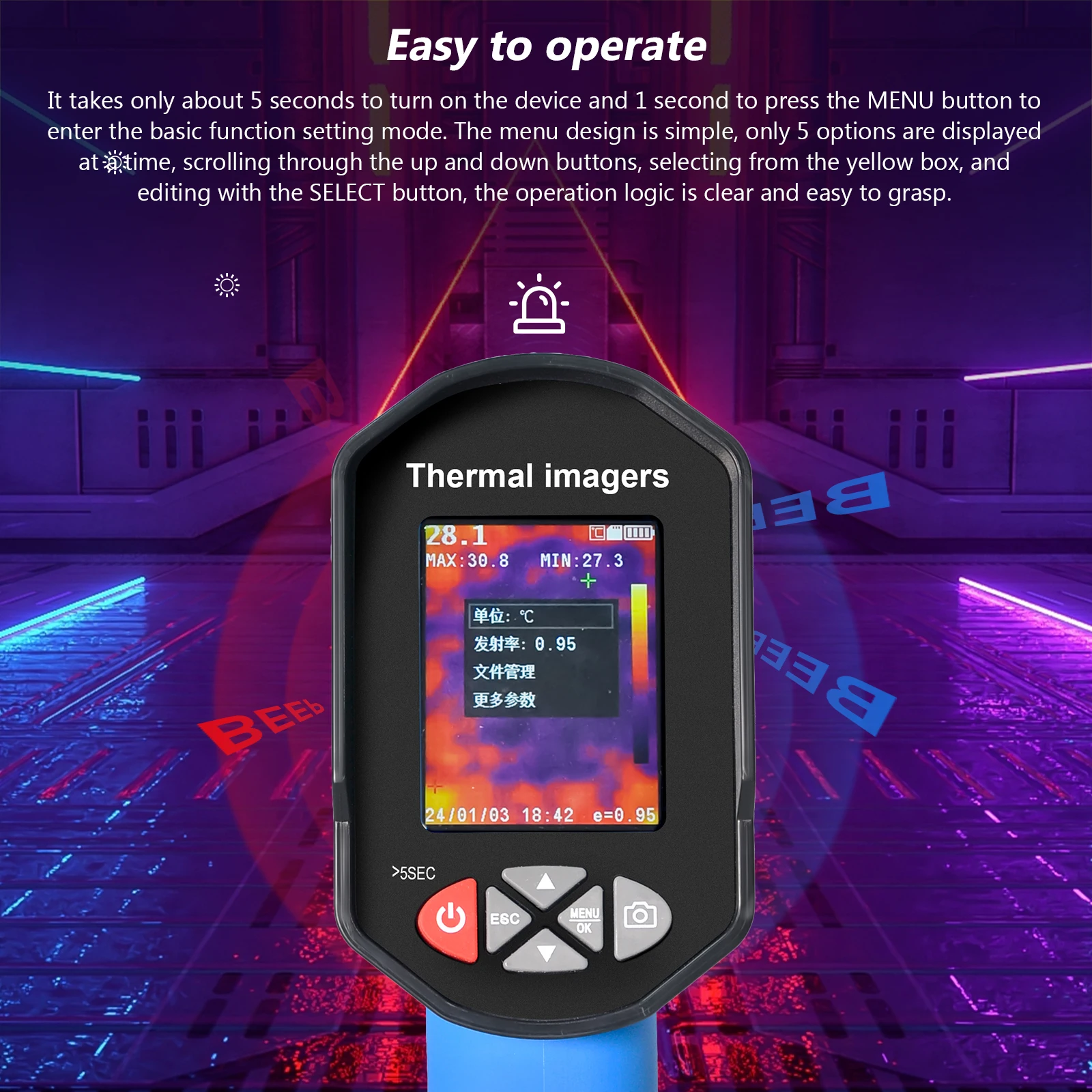 كاميرا تصوير حراري بالأشعة تحت الحمراء 32 × 32 (1024) بكسل، دقة صورة مرئية 0.3 ميجابكسل، أداة أداة الماسح الضوئي لدرجة الحرارة