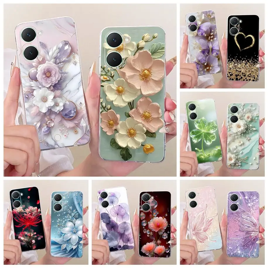 Hülle für Y03 Y03t Vivo Y18 Y18i Y18e Y18s Y28s Cover Beliebte Blumenmuster Weiche Silikon-Handyhüllen für VivoY03 V2332 Y 03 Y 18 Bumper
