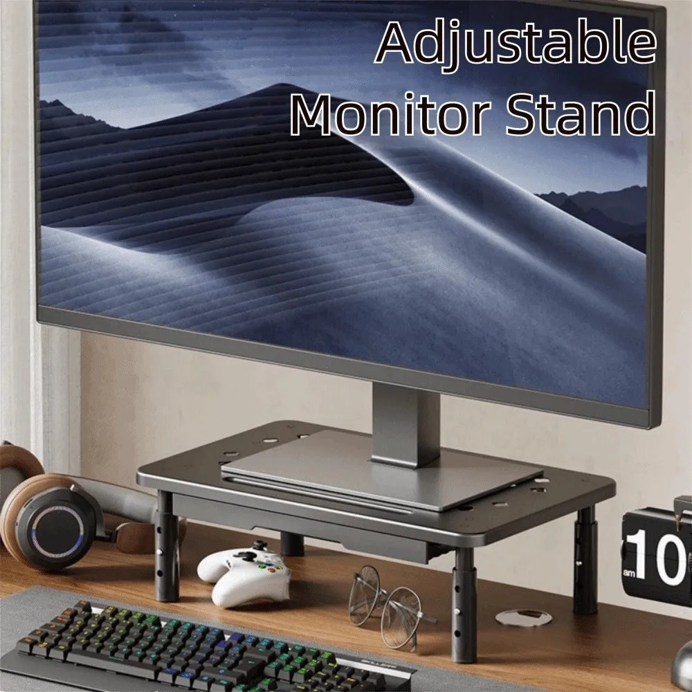 

3 Height Adjustable Computer Monitor Riser Steel Construction Elevated View Angle Adjustable Laptop Stand Airflow Vents